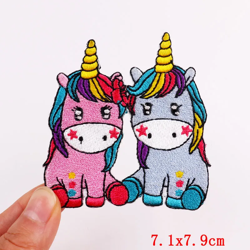 Parches DIY parche bordado de unicornio arcoíris parche de dibujos animados/animales parches para planchar para ropa parches termoadhesivos en la