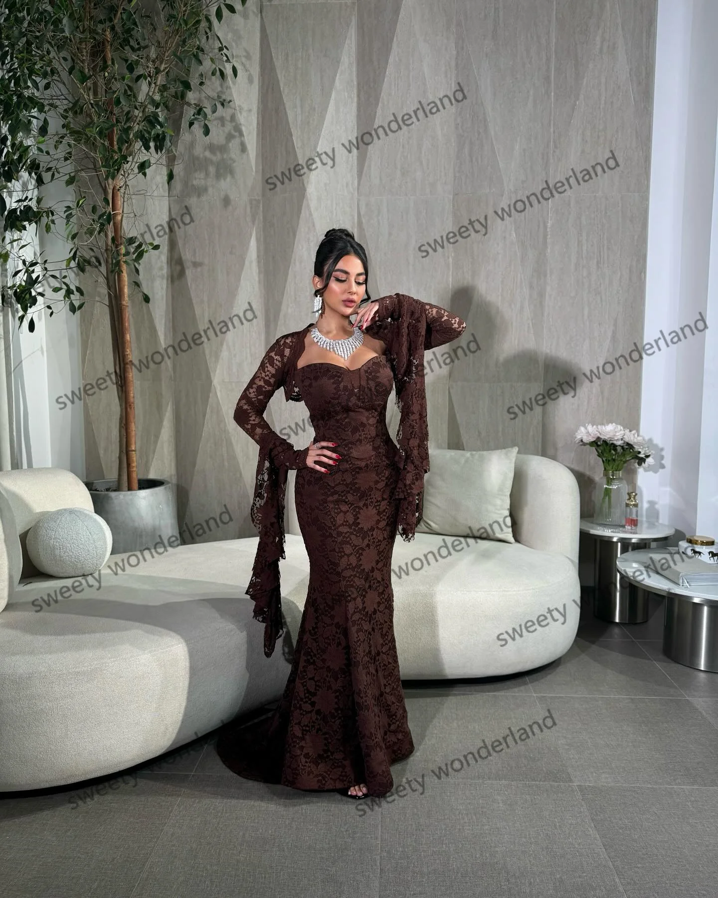 Długie rękawy koronkowe suknie wieczorowe kobieta syrenka Vestidos de noche arabska sukienka na studniówkę 2025 modne sukienki na przyjęcie dostosowane