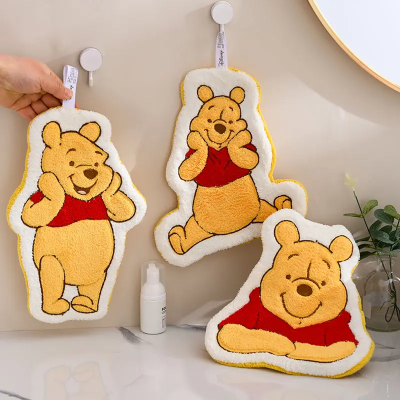 Disney Pooh Bear Cartoon Anime Coral Velvet Hanging Cute Bathroom Kitchen Toilet Household Children's Hand Cloth Face Towel