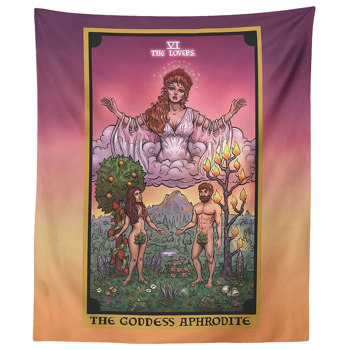 Die Göttin Aphrodite die Liebhaber Tarot Karte Wandteppich Hexe Dekor Hexerei Wandkunst Wicca Wanddekoration Wicca Wandbehang Kunst