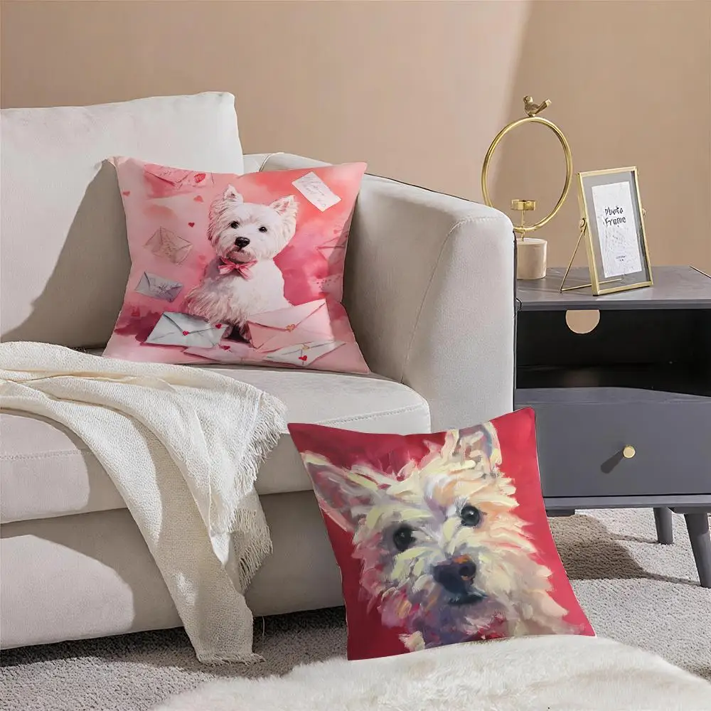 W-West Highland White Terrier Cushion Cover Pillowcase Short Plush Invisible zipper Room Sofa Cushion Cover