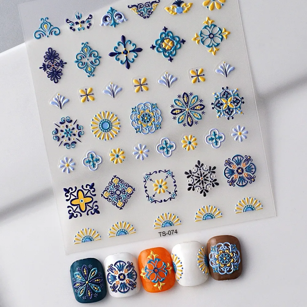 Accessories Checked Pattern Bohemia Style Flowers Nail Stickers Bow Nail Decals Nail Art Decorations Bohemia Nail Stickers