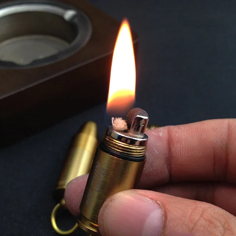 Retro Mini Bullet Shape Lighters Flame Kerosene Oil Lighter Keychain Refillable Gasoline Cigar Lighters Outdoor Men's Gadget
