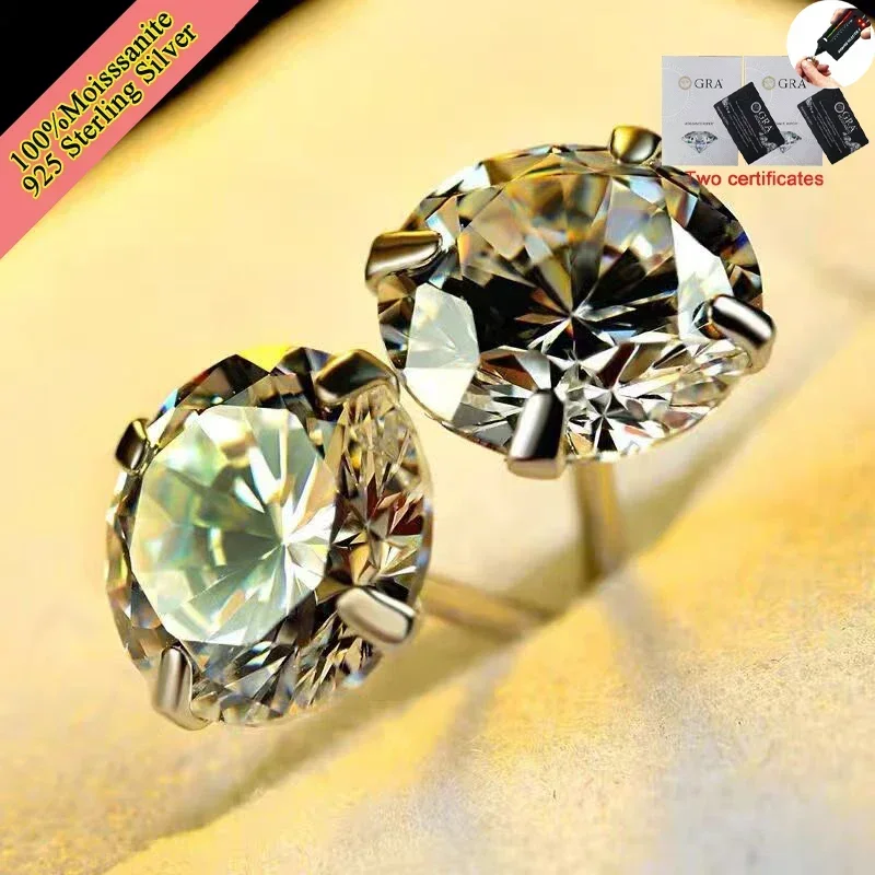 

925 Silver Earrings with 1 Carat Real Moissanite Perfect for Wedding Birthday Gift Includes 2 GRA Certificates