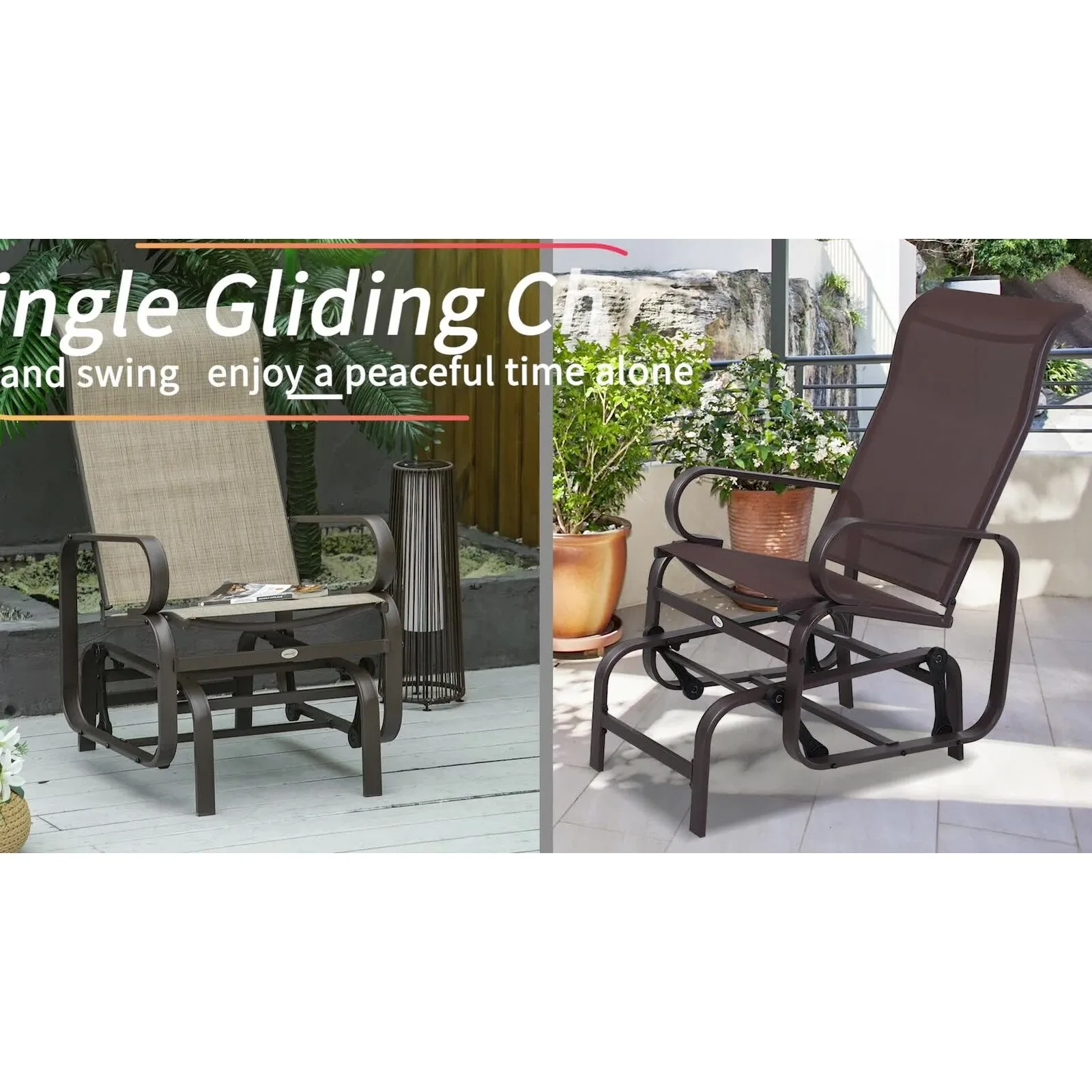 US Outdoor Patio Gliding Chair, Swing Rocker Sling Fabric, Porch Deck Garden Pool