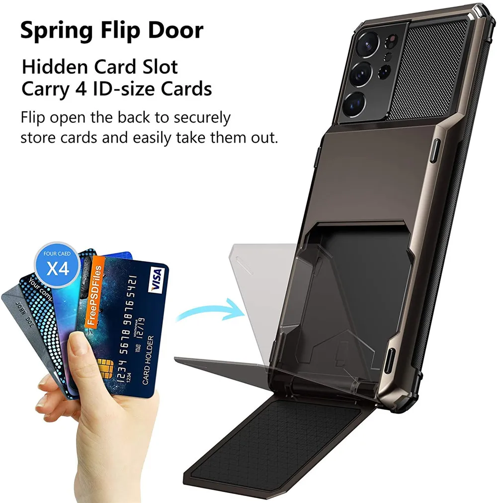 For Samsung Galaxy S21 Ultra S20 FE S7 S8 S9 Plus Note 20 10 9 8 A9 A7 2018 Cover Wallet 4-Card Slot Credit Card Holder Case