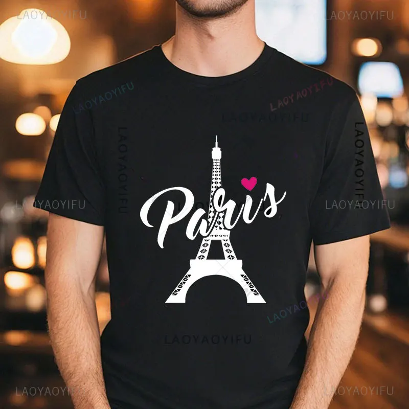 Fashion Paris Eiffel Tower Print Cotton T Shirt Funny Streetwear Mens Short Sleeve Tees Street Clothing Summer girl unisex Tops