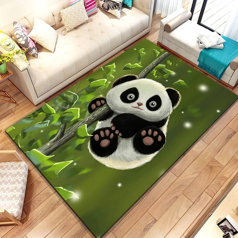 Cute Panda Area tappeto per camera da letto sala giochi divano foglie di bambù naturale tappeto Cartoon Wild Jungle Animal tappetino per interni