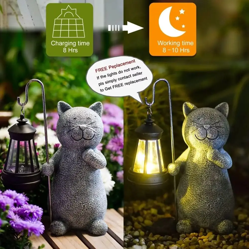 IP44 Waterproof Garden Cat Figurine Auto On/Off Resin Material Solar Lantern Solar Lights UV Resistant LED Lamp Night Lighting