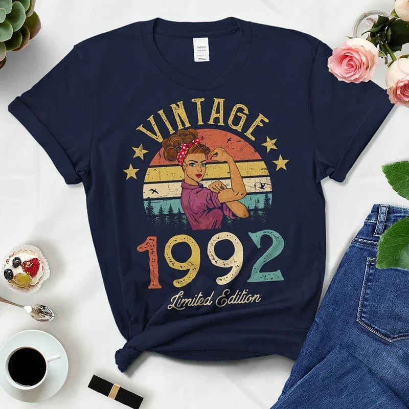 Vintage 1992 Limited Edition Woman Tshirts Retro 33th 33 Years Old Birthday Party Gift Femme T Shirts Summer Women Fashion Top