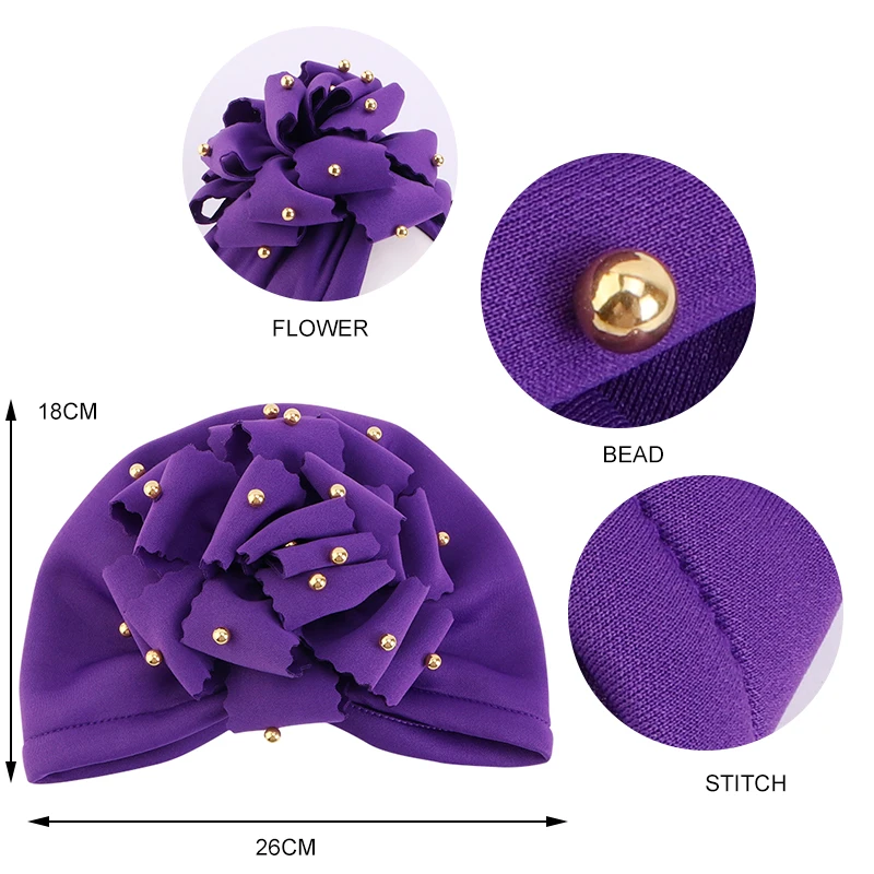 Women Muslim Hijab Hat Beaded 3D Flowers turban Bonnet Islamic Head Wrap Party Headwear Lady Hair Accessories Muslim Scarf Cap