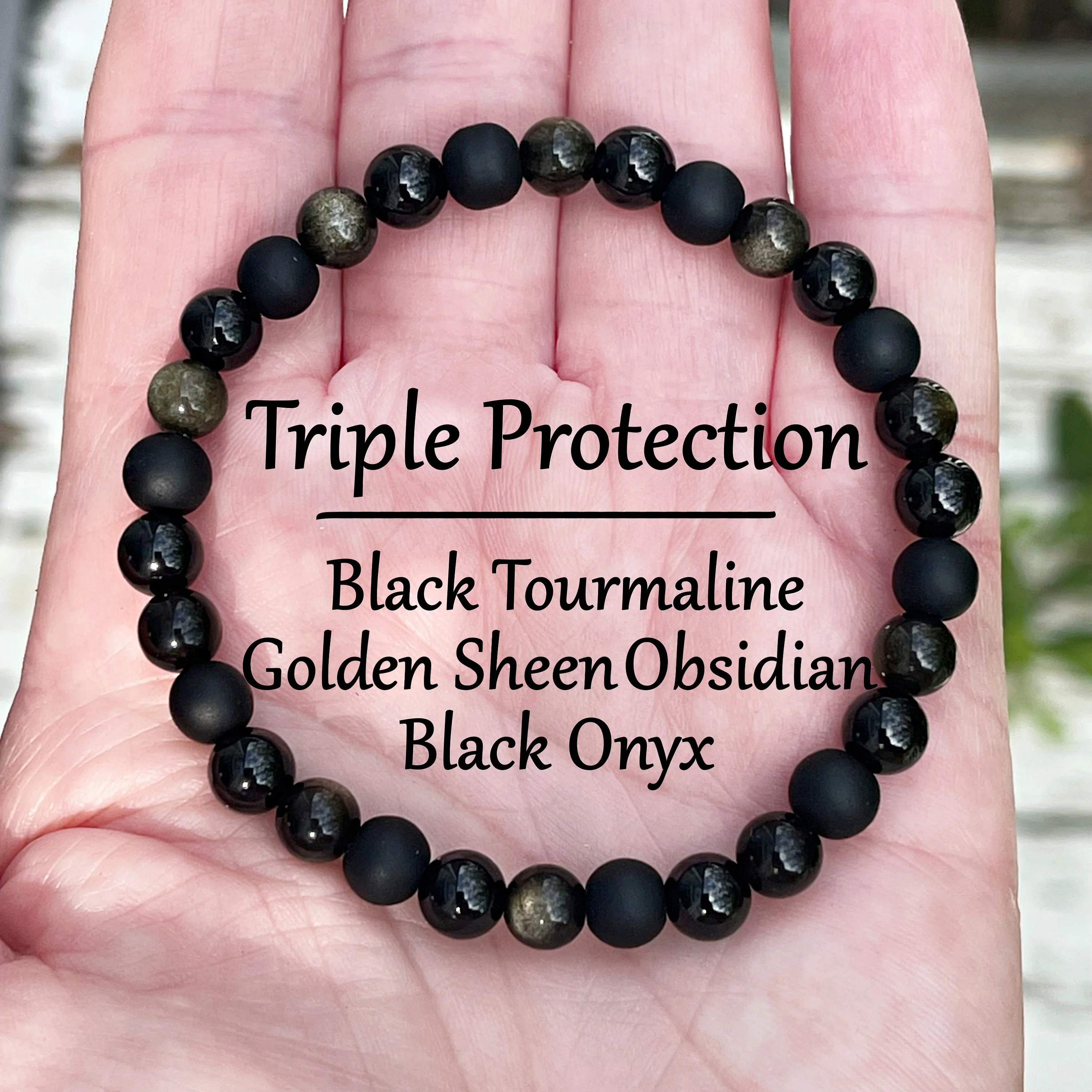 Pulsera de cuentas elásticas de obsidiana de 6mm para hombres y mujeres, pulsera de cuentas de Rosario de moda, regalo exquisito de Año Nuevo y vacaciones