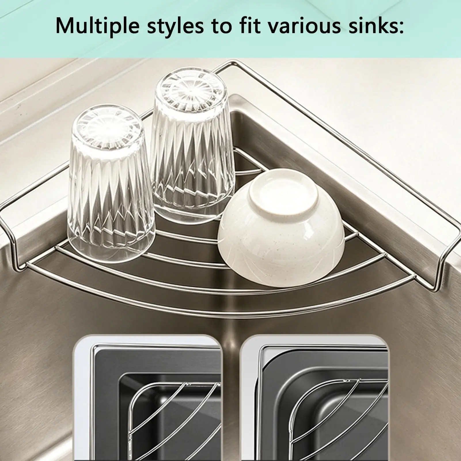 Sink Corner Drying Rack Stainless Steel Open Wire Triangular Fast Drain Corner Sink Organizer For Cups Cleaning Brushes