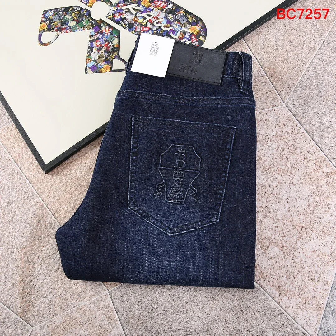 BLLIYOSS Jeans men 2024  Stir frying  New Elastic Fashion embroidery Straight long pants leather label Old Money  Italian lion