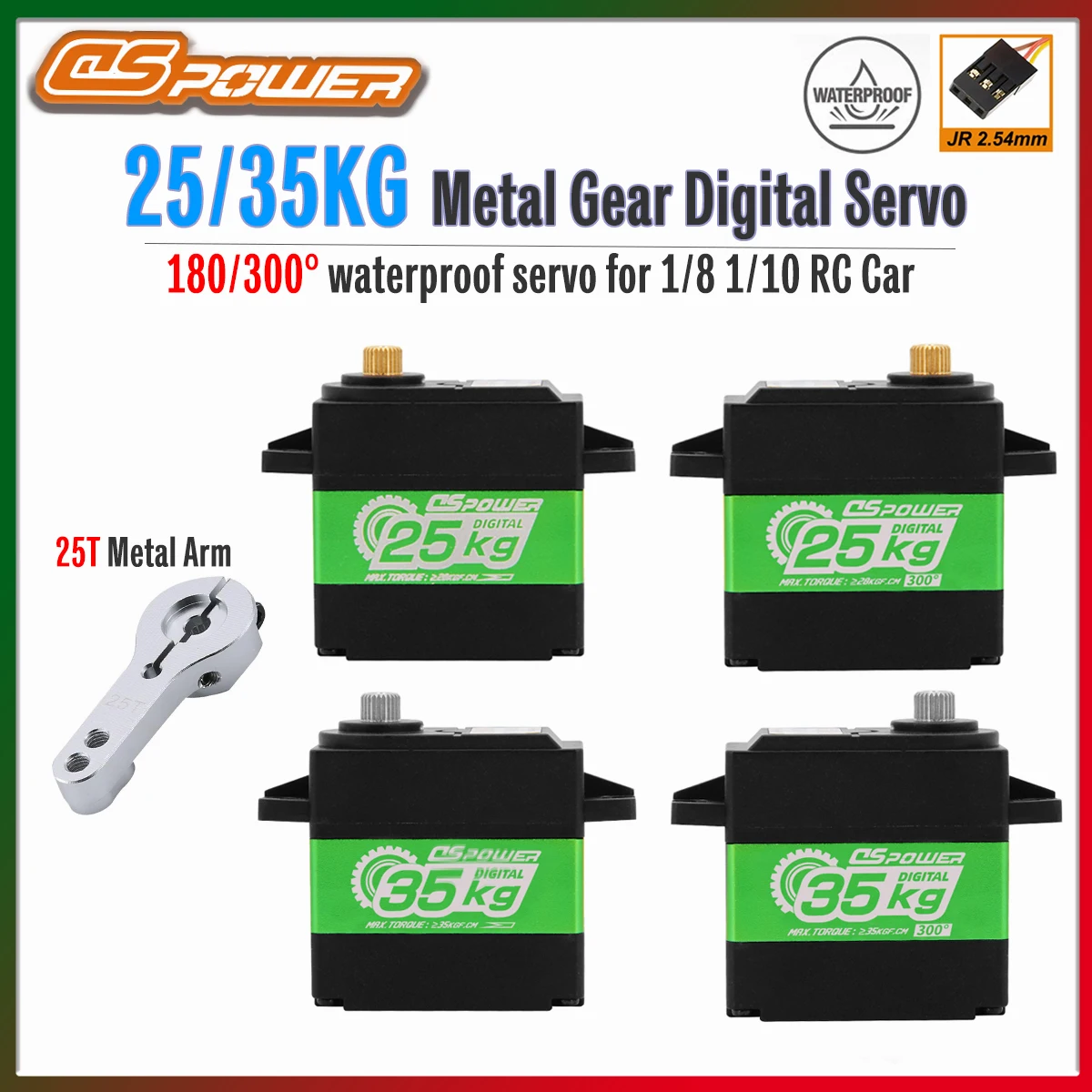 DSpower 25KG 35KG Hochspannungs-Metallgetriebe-Digitalservo 180 300 °   Wasserdicht mit 25T Metallarm für 1/8 1/10 RC Car TRX4 TRX6 Scx10