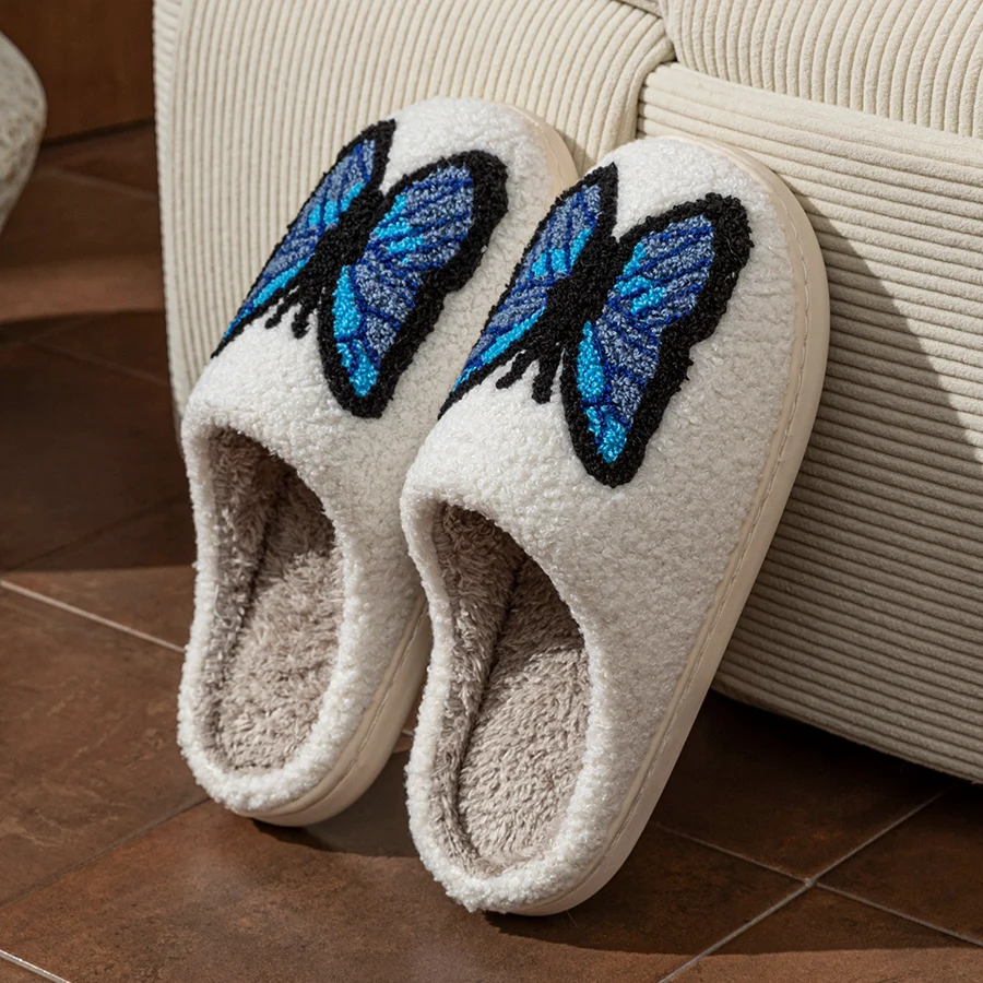

Women's Slippers Indoor Soft Breathable Comfortable Couple Fashion Winter Shoes Cute Butterfly Embroidery Warm