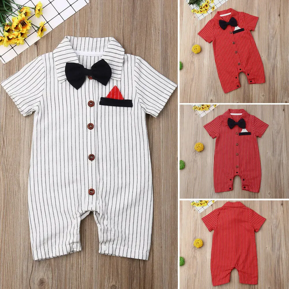 

Toddle Baby Striped Romper 0-18 Months Unisex Short Sleeve Party Bow Jumpsuit for Summer