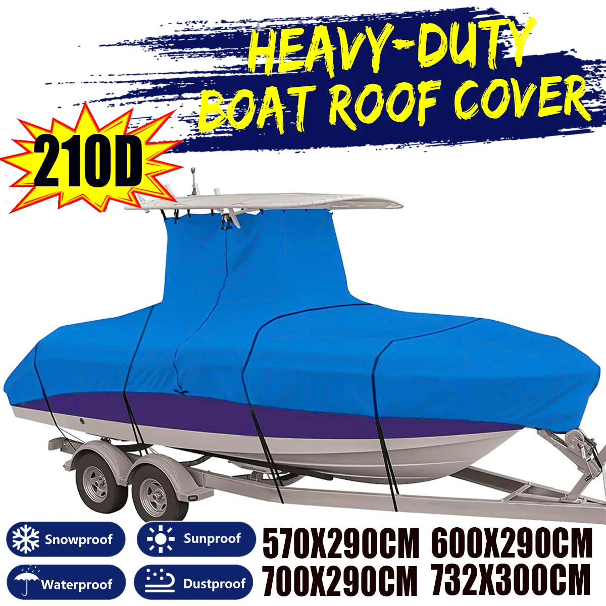 16ft-24ft Center Console T-Top Boat Cover Roof Tent 210D Waterproof Anti-UV Dust-proof Heavy-duty Trailerable Boat Cover Shelter