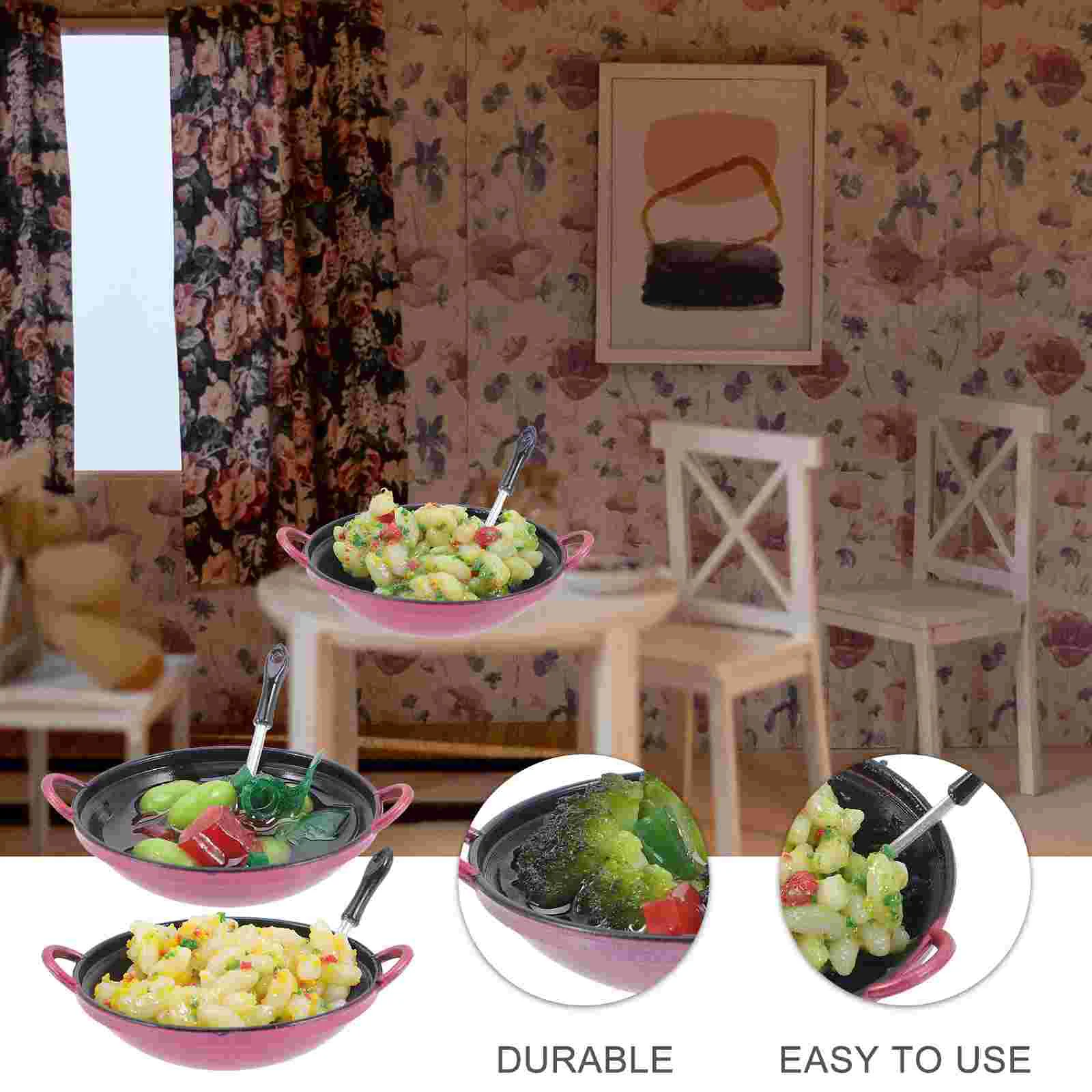 2 Pcs Fried Rice and Vegetables Model Play Food for Kids Mini Stove Pretend Toy Tiny Homes House Kitchen Accessories