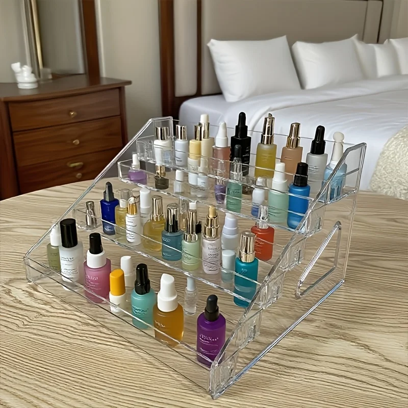 1pc 7-Layer Transparent Plastic Makeup Storage Box, Desktop Organizer with Raised Baffle Anti-Tip for Perfume, Skincare & Lotion