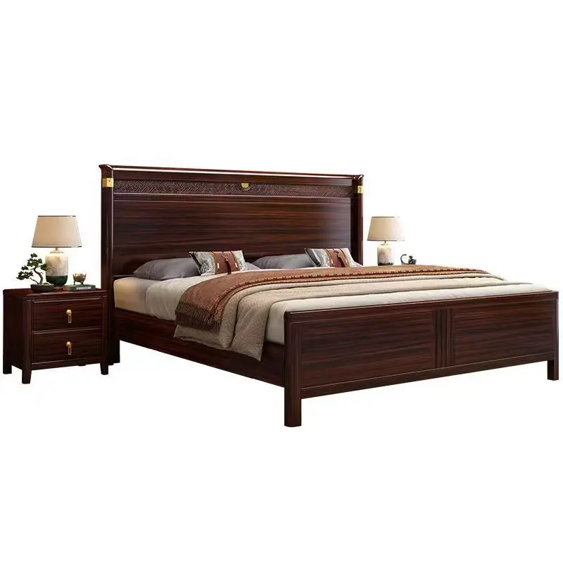 

New Chinese-style solid wood bed, ebony modern master and second bedroom double flower bed