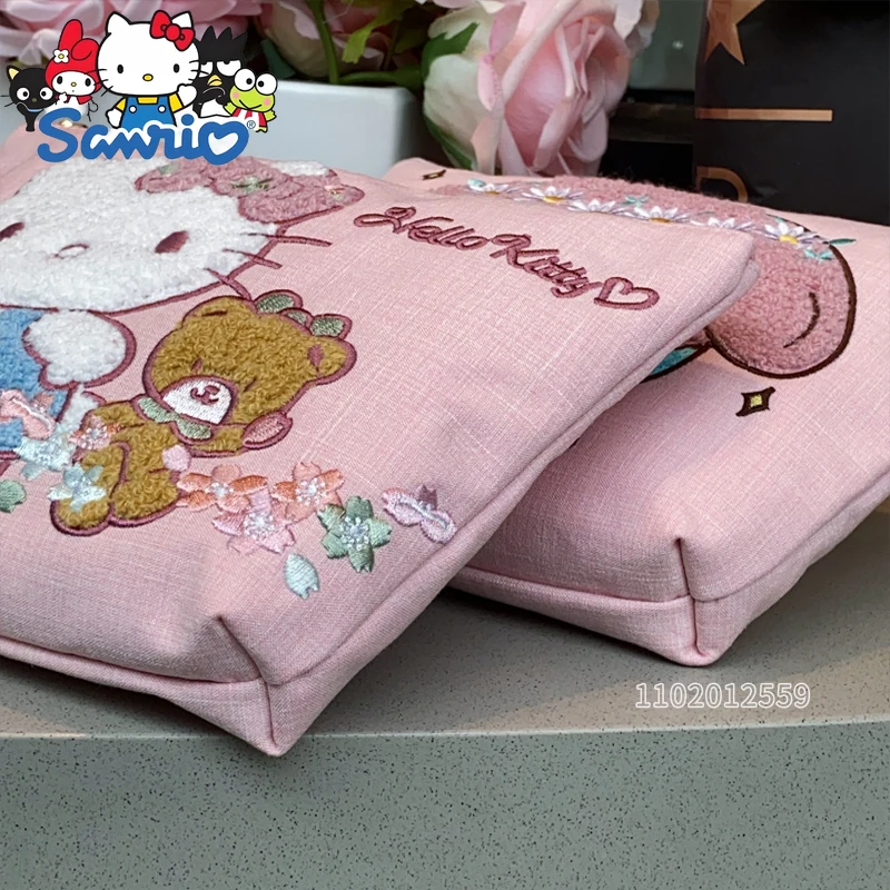  Hello Kitty New Embroidered Coin Purse Cartoon Cute Women's Coin Purse Large Capacity Pink Fashion Hand-held Storage Bag