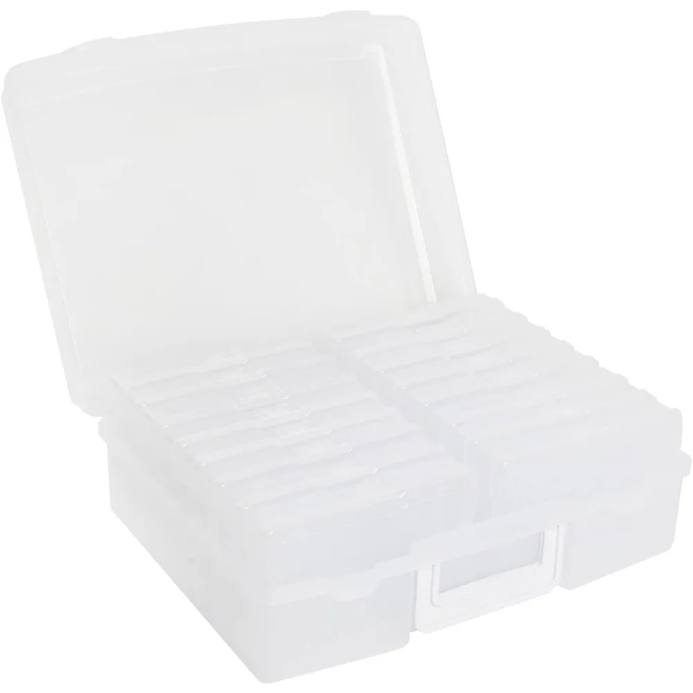 Portable 4x6 Photo Organizer with 16 Cases, Transparent Storage, Handle for Easy Transport
