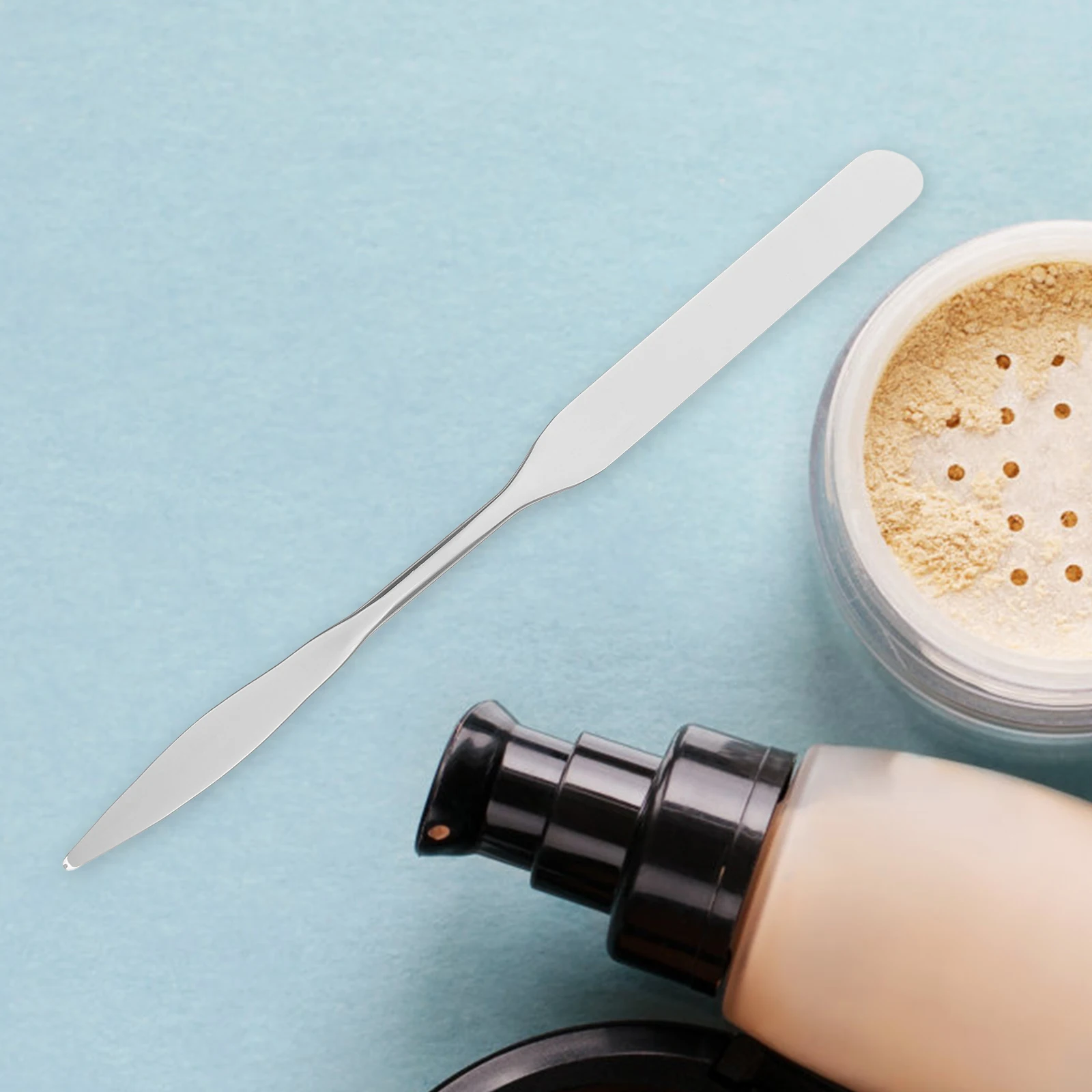 Espátula de acero inoxidable 2 en 1, mezclador de base, paleta en barra, mango largo, herramientas para uñas fáciles de limpiar, brocha de maquillaje, 1 Juego