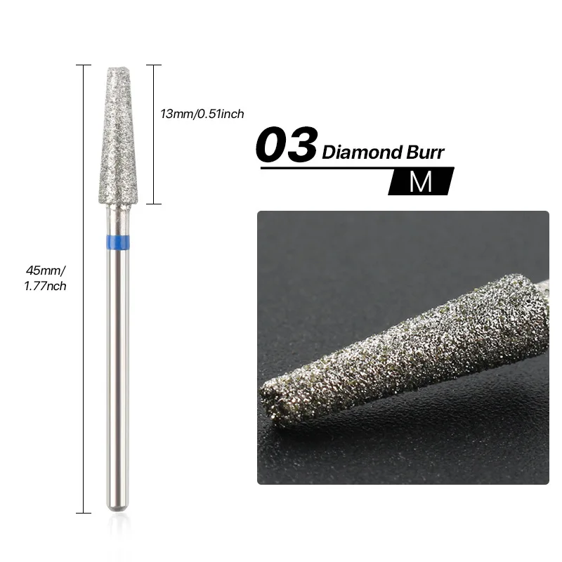 3/32” Diamond Nail Drill Bits for Electric Nail Drill E-file Accessories Nail Sander Cutter for Manicure Cuticle Cleaning Bits