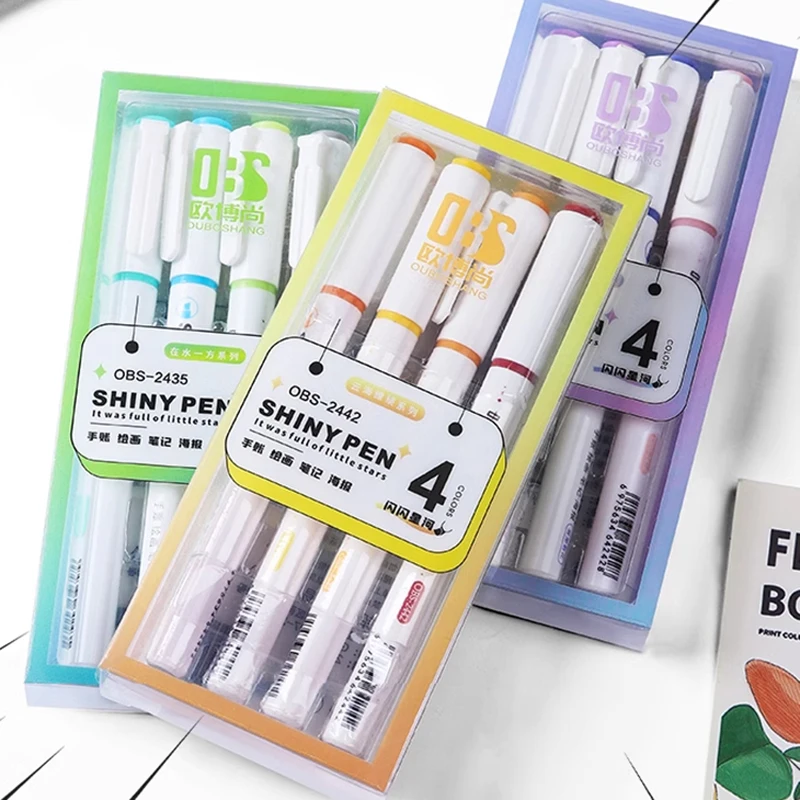 4 قطعة قلم تحديد لامع ملون قلم تحديد لامع قلم مضيء رسم قلم تحديد أدوات مكتبية لطيفة مستلزمات مدرسية