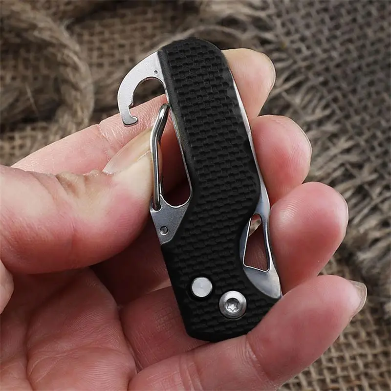 1pc Black/Orange Portable Multi-functional Parcel Knife Keychain Serrated Hook Carry-on Unpacking Emergency Survival Box Opener