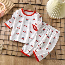 2024 neue Kinderheim Kleidung Set reine Baumwolle Jungen Kleidung Mädchen Pyjama Dünn schnitt Kleidung Baby Kinder Kleidung