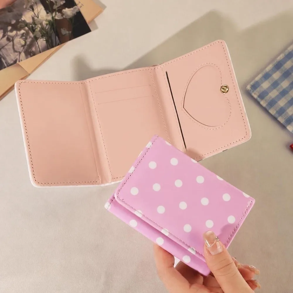 Casual Polka Dot Pattern Trifold Wallet Glossy PU Leather Multi-Pocket Credit Card Holder Short Wallet Women
