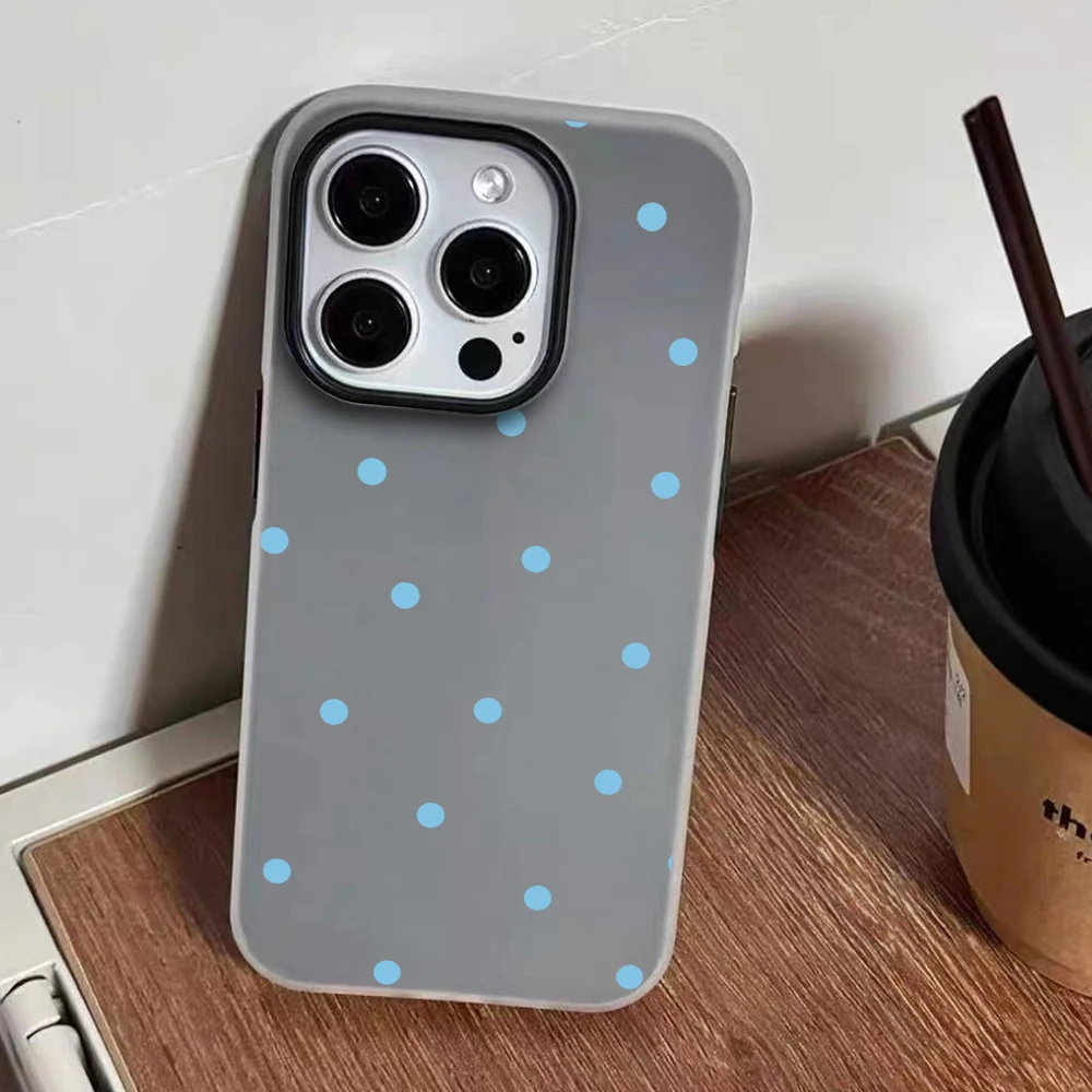 Einfache blaue Polka-Dots-Hülle für iPhone 17 15 16 14 Pro Max Case Plus für iPhone 13 11 12 ProMax XS XR 8 Plus Candy Color Hüllen – Detail 6