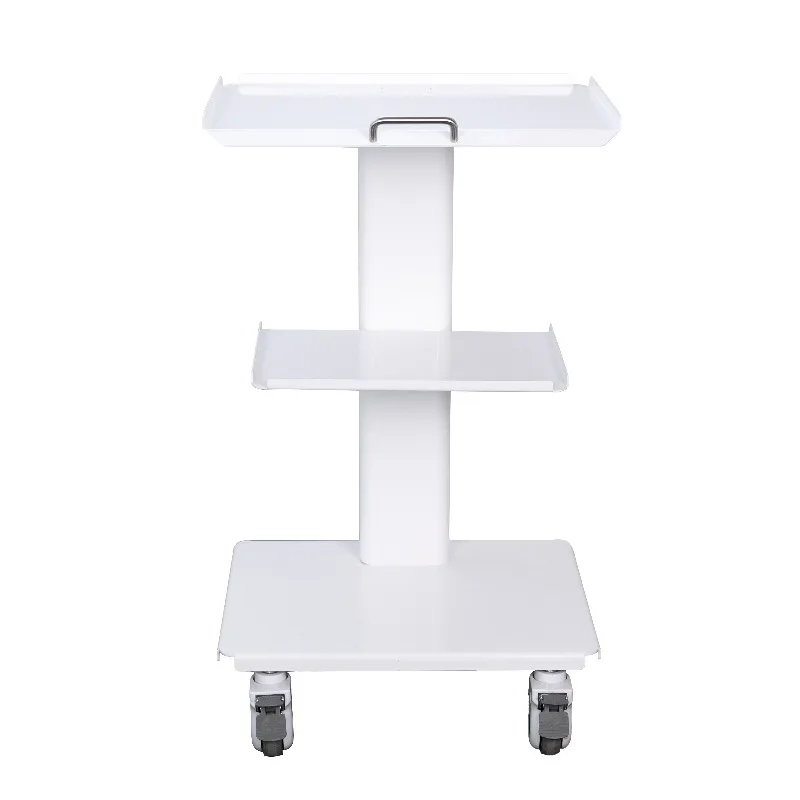 High Quality White Metal 3-Layer Lab Trolley Rolling Storage Cart Clinic Furniture for Dentist Office