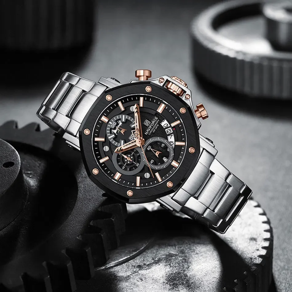 Top Marke NAVIFORCE Business Quarzuhr Herren Uhren Voller Stahl Wasserdicht Chronograph Armbanduhr Männer Wasserdicht Geschenk 8065