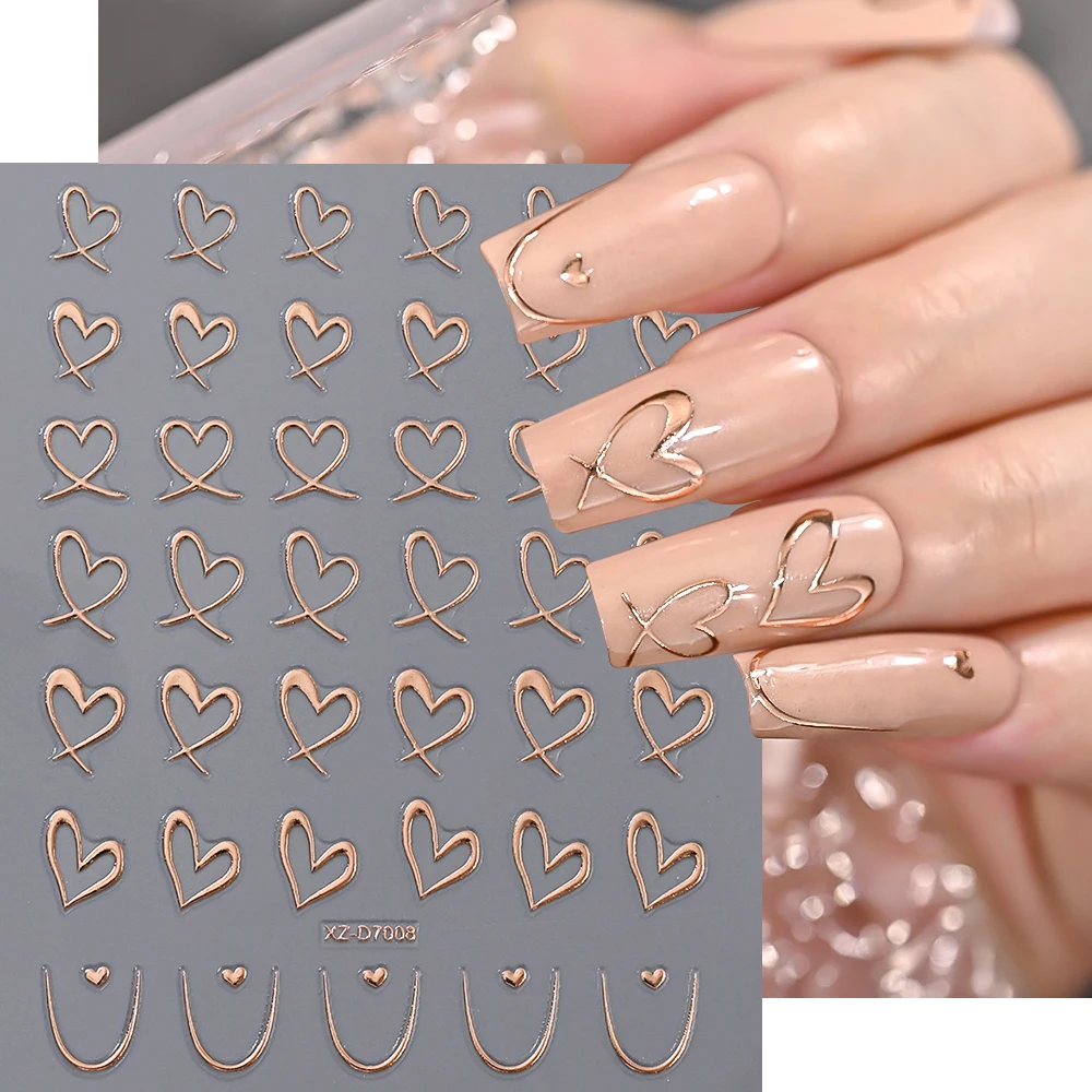 12 pçs 3d rosa ouro chama metálica linha francesa adesivos de unhas y2k cobra estrela lua decalques adesivos arco coração sliders da arte do prego