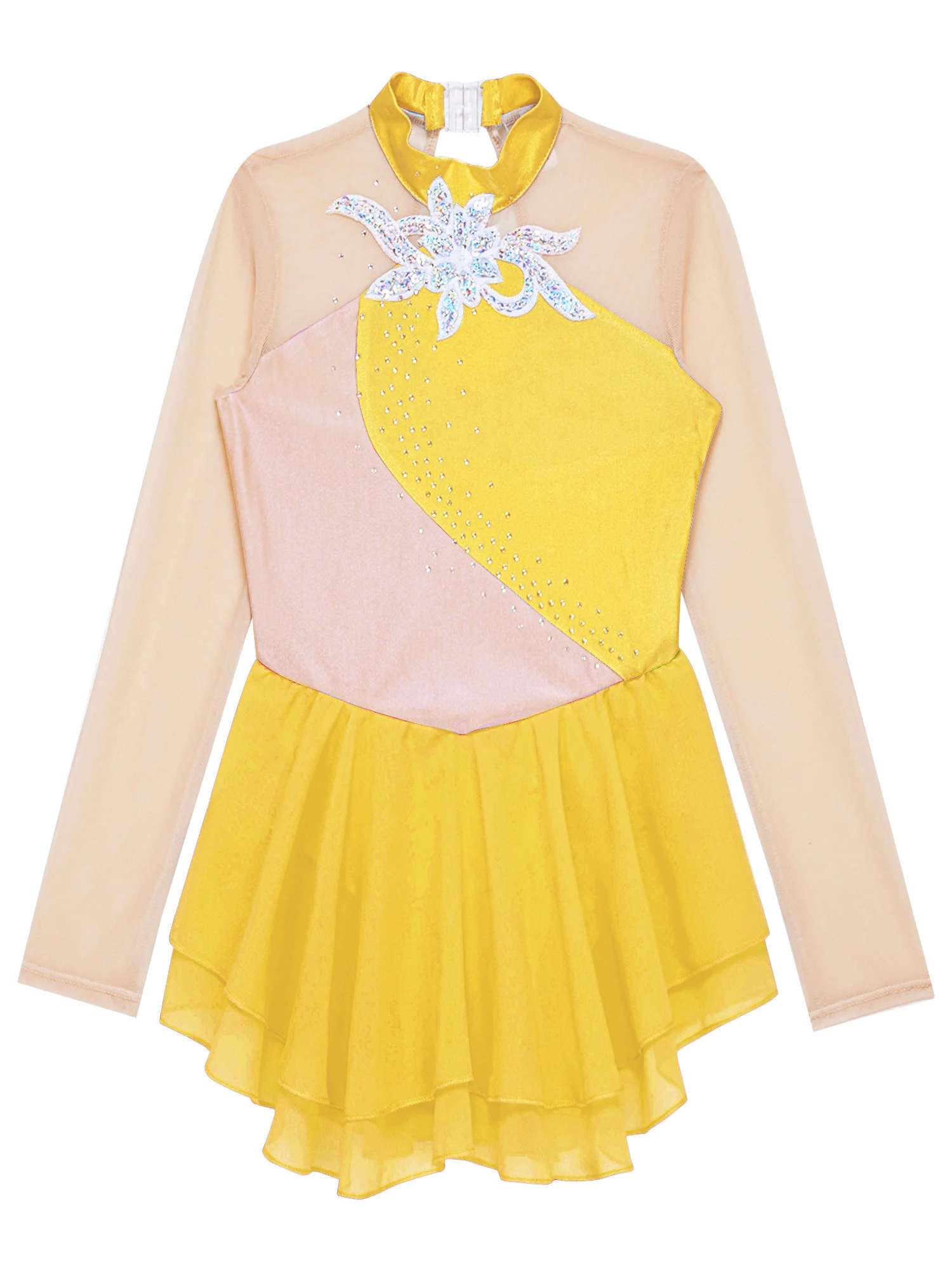 Ropa elegante para niños y niñas, vestido de manga larga con cuello redondo, lentejuelas brillantes con diamantes de imitación, decorado Floral,