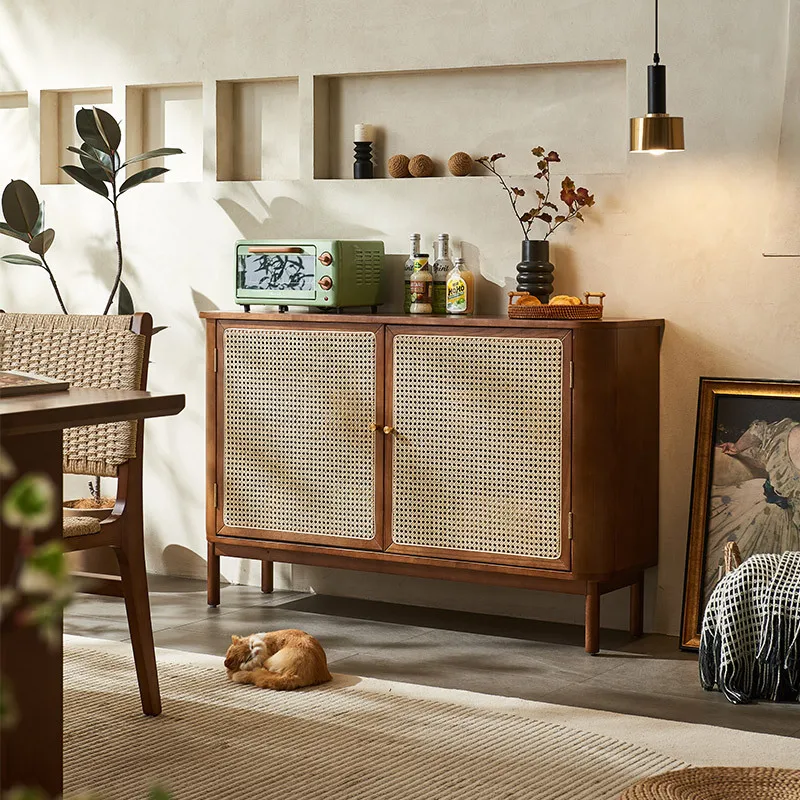 

Japanese-style log wind rattan dining side cabinet tea cabinet small apartment household integrated wall storage