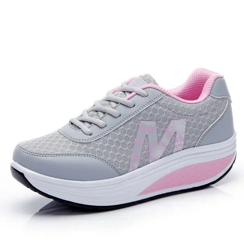 Running Shoes for Women 2022 Fashion Mesh Breathable Sneakers Lace Up Wedge Platform Shoes Ladies Outdoor Casual Sport Shoes