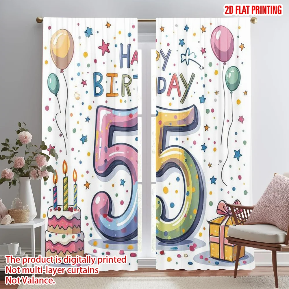 

2D flat printing 2pcs Curtain Birthday Celebration 55 Digital Printed Polyester Drapes Festive Curtains for Holiday Celebrations