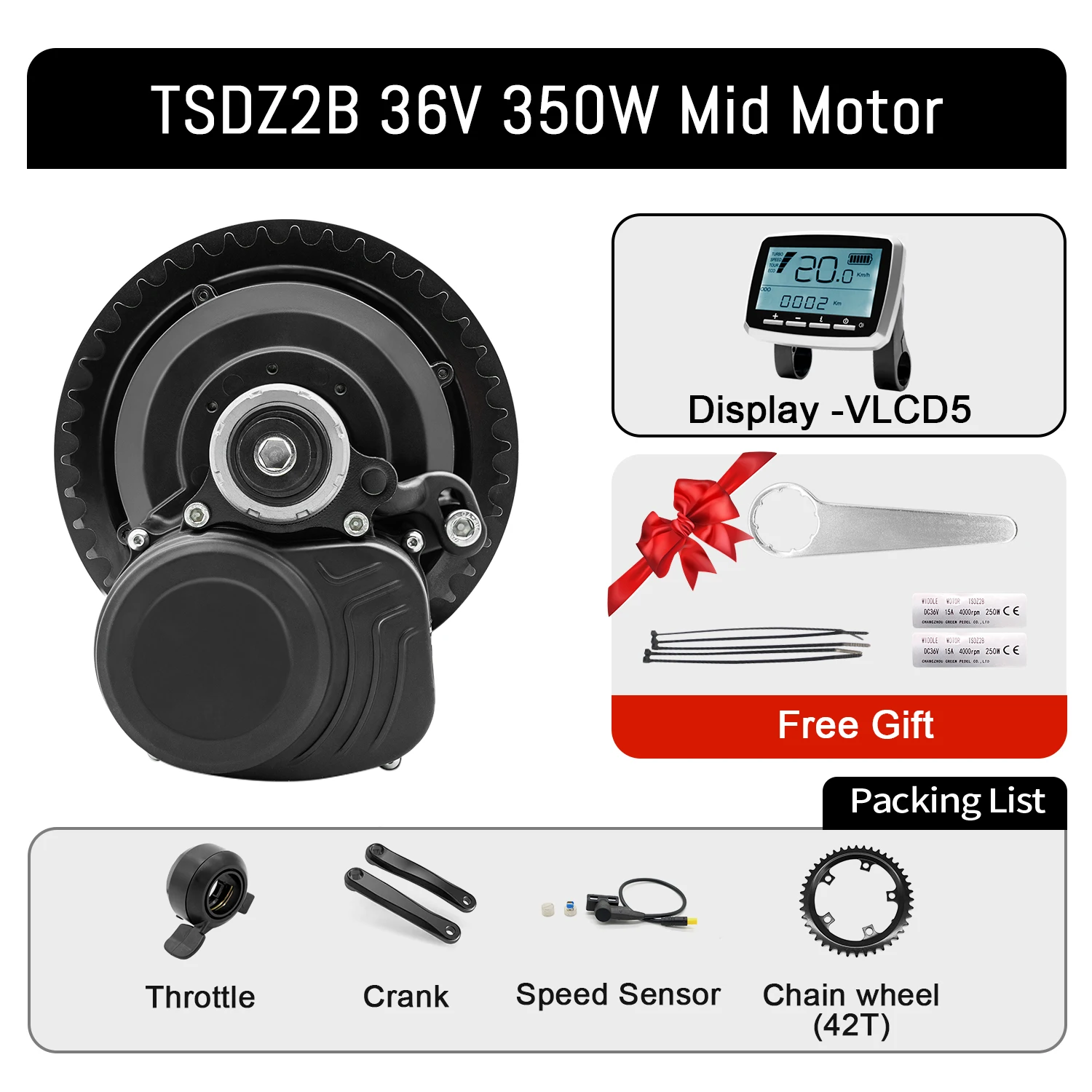Tongsheng Mid Drive Motor TSDZ2B 36V 250W 350W TSDZ8 48V 750W TSDZ16 48V 1000W Elektrische Fiets Ombouwset met Accu