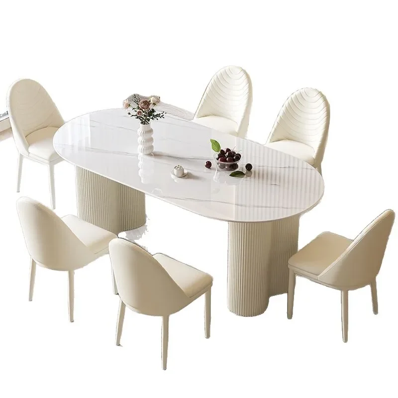 

Cream wind pure white rock slab dining table household small apartment light luxury modern simple eating table French d