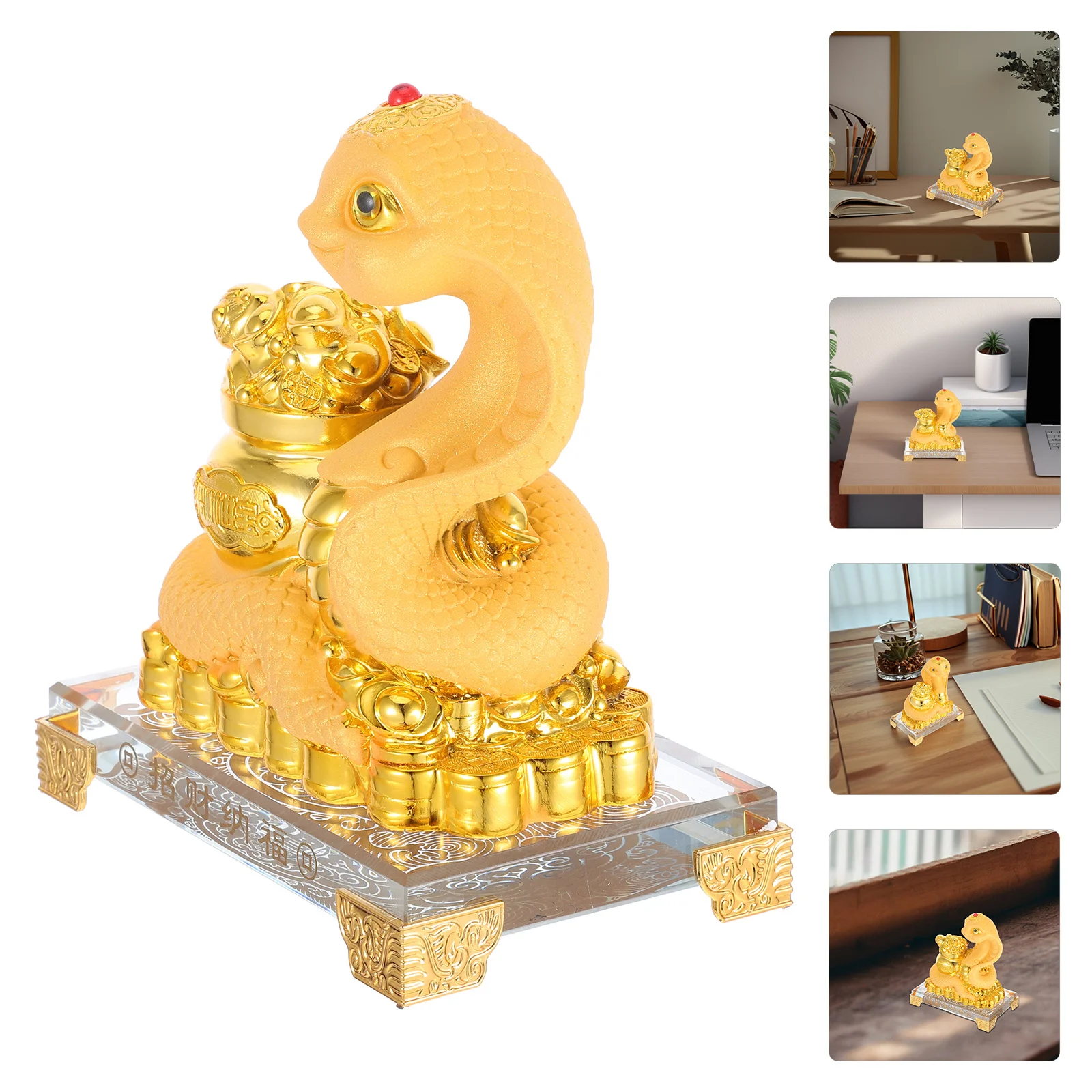 

2025 Snake Year Gold Resin Statue Feng Shui Lucky Decor Wealth Prosperity Home Office Ornaments Snake Statue for Wealth