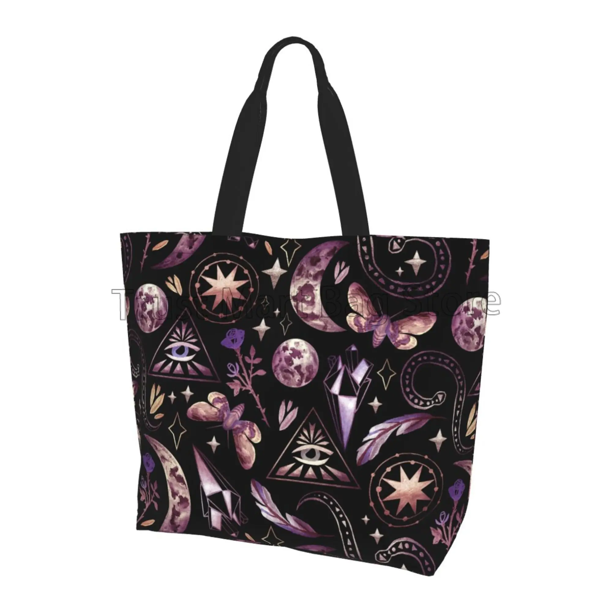 Tarot Moon Butterfly Magic Goth Large Tote Bag for Women Reusable Grocery Bag Waterproof Shopping Handbag for Travel Work Beach