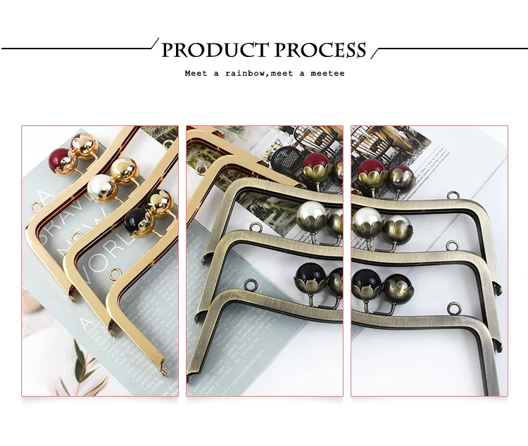 1/2Pcs 20cm Pearl Head Metal Purse Frame Bag Handle Kiss Clasp for Women HandBag Wallet Sewing Brackets DIY Bags Accessories