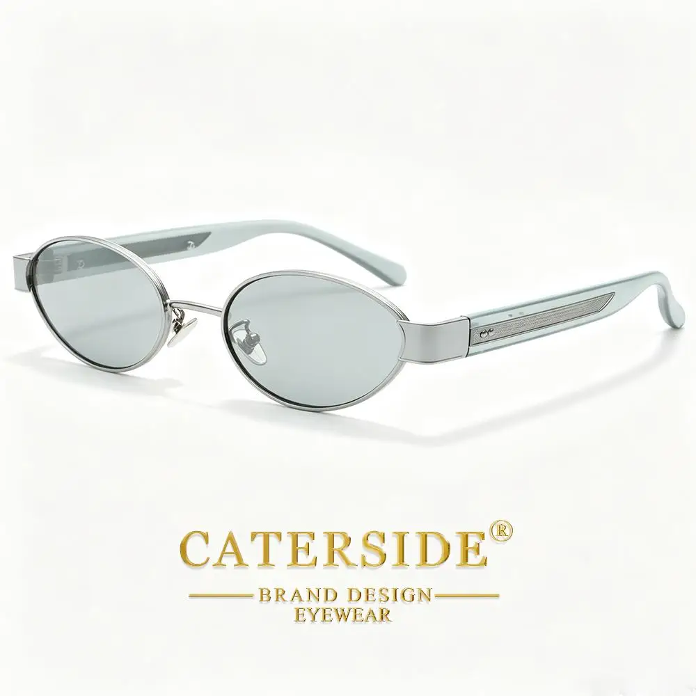 CATERSIDE Neue Retro-Sonnenbrille für Herren, hochwertige Metall-Sonnenbrille mit ovalem kleinem Rahmen, Damen-Sonnenbrille für den Außenbereich, Street-Hip-Hop-Brille, UV400 – Detail 8