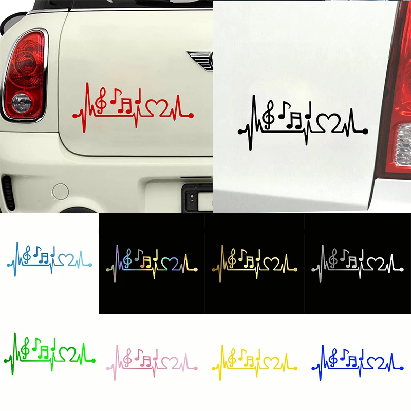 Car Sticker 3D 21.5cm*8.3cm Music Notes Heartbeat Sticker On Car Funny Stickers and Decals Vinyl Car Styling Black/Silver/Laser