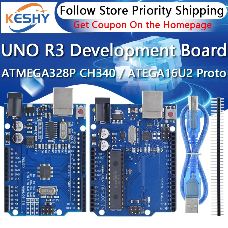 

UNO R3 Development Board ATMEGA328P CH340 / ATEGA16U2 Compatible For Arduino with Cable R3/R4 UNO Proto Shield Expansion Board