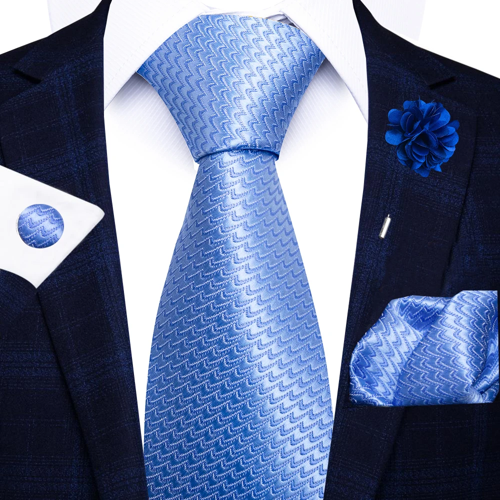 Großhandel Mode 8 CM Blaues Paisley-Krawatten-Etui Manschettenknöpfe Anstecknadel-Set Herren Büroanzug-Accessoires Hochzeitsgeschenk für Partys – Detail 6